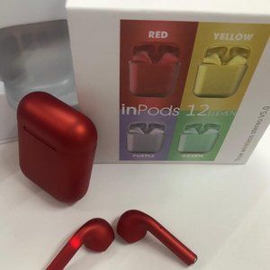 Metalic Red  i12 TWS Bluetooth Wireless Earbuds